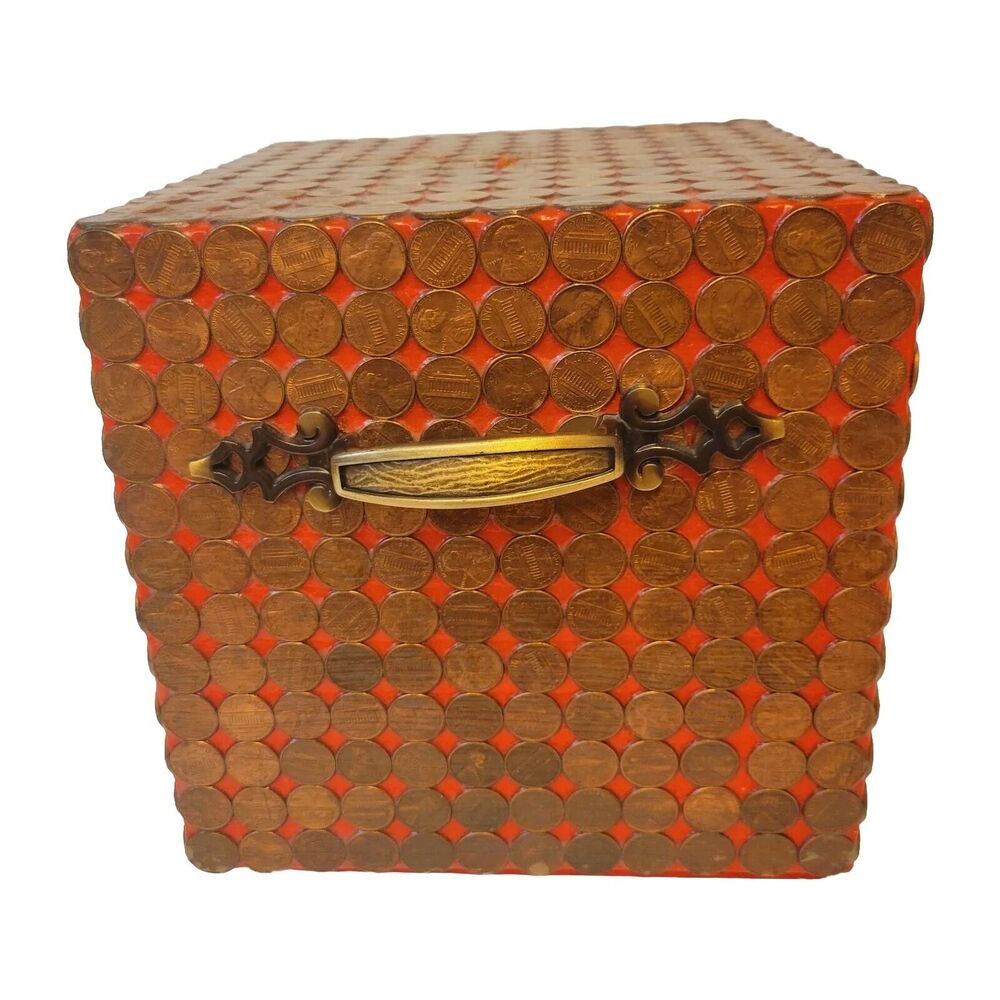 Vtg Handmade Coin Penny Art Money Box